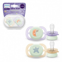 AVENT CHUPETE SILICONA PHILIPS  ULTRA START NOCTURNO 0 - 2 MESES 2 UNIDADES NIÑA