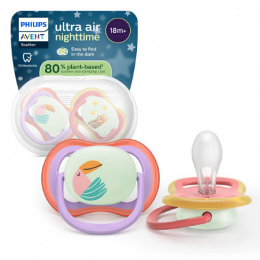 AVENT CHUPETE SILICONA PHILIPS  ULTRA AIR NOCTURNO 0 - 6 MESES 2 UNIDADES NI&Ntilde;A