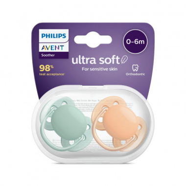 AVENT CHUPETE SILICONA PHILIPS  ULTRA SOFT 0 - 6 MESES 2 UNIDADES NI&Ntilde;O