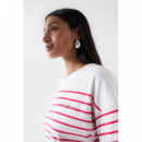 camisetas mujer Camiseta Salsa Jeans de Rayas con Branding