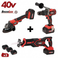 PACK TALADRO + RADIAL + SIERRA SABLE + 3 BATERIAS 40V AICER