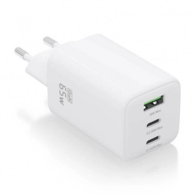 CARGADOR DE PARED AISENS GAN 2XUSB-C/USB-A 65W WHI