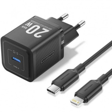 CARGADOR DE PARED VENTION GAN USB-C 20W BLACK + CA