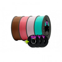 WINKLE FILAMENTO PACK MASTER TONOS PASTEL 4 bobinas DE 1KG (azul turquesa, lila suave, rosa chicle y marrón acacia) 3 BOBINAS D