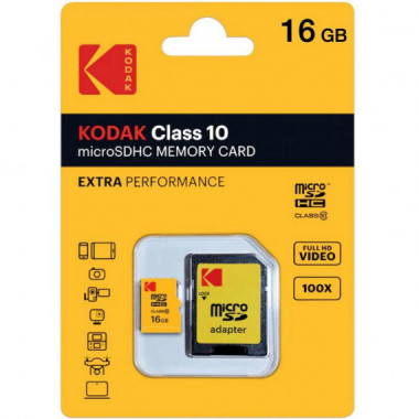 Kodak Micro SDHC 16GB Clase 10 con Adaptador