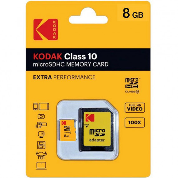 Kodak Tarjeta Micro SDHC 8GB Clase 10 con Adaptador SD