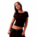 Camiseta slim de canalé de algodón con insignia