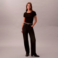 Camiseta slim de canalé de algodón con insignia