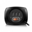 Regleta Enchufes Cargador Casa Red EWENT EW3938 Negro con 3 Schuco y 3 USB 2.4 Amp