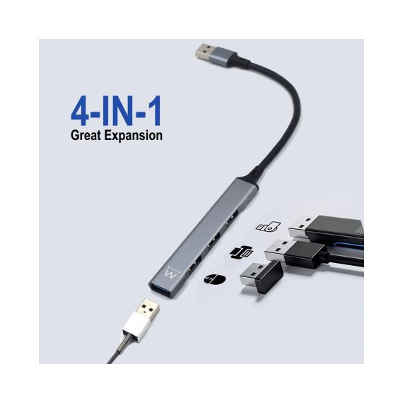 Hub EWENT Slim EW1144 USB 3.2 con 4 PUERTOS(3 USB 2.0 y 1 USB 3.2)