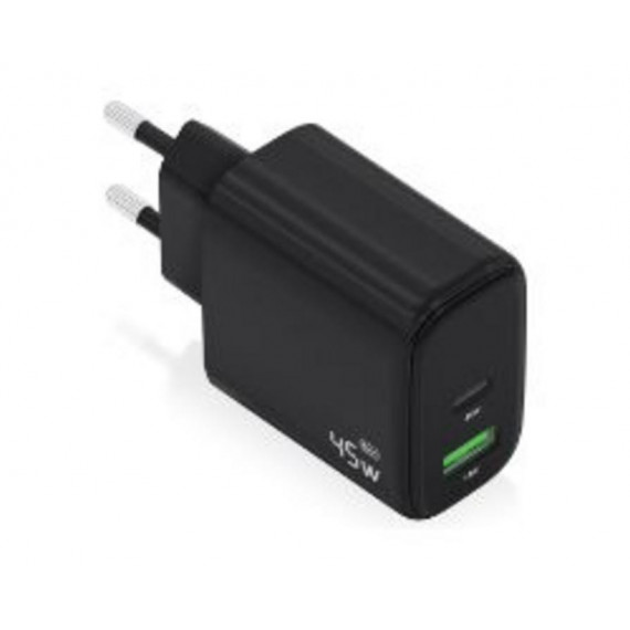 Cargador de Pared AISENS 45W USB-A USB-C PD Negro