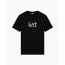 Camiseta de cuello redondo de mezcla de viscosa Gold Label de EA7