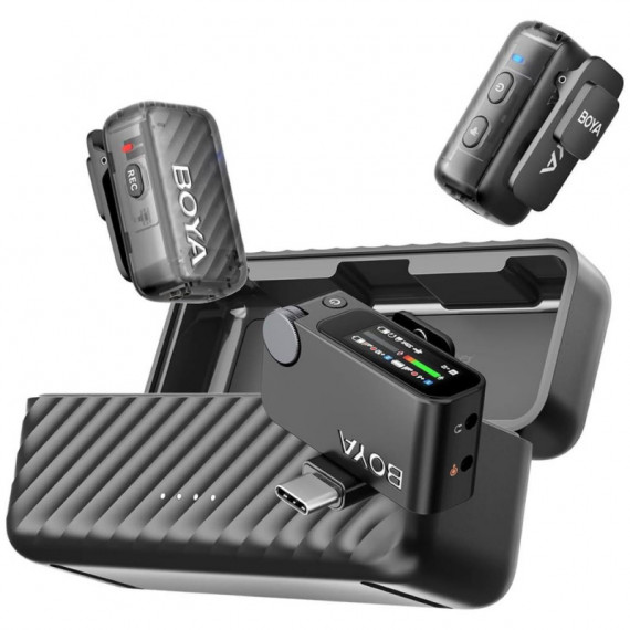 BOYA Mini 2-02 Kit Micrófonos Solapa Inalámbricos Con Receptor USB-C y Lightning