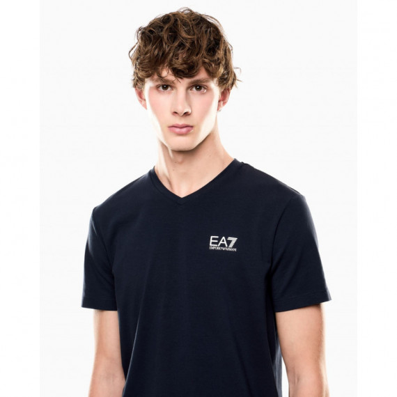 Camiseta con cuello de pico Core Identity en punto de algodón elástico de EA7