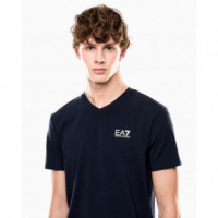 Camiseta con cuello de pico Core Identity en punto de algodón elástico de EA7