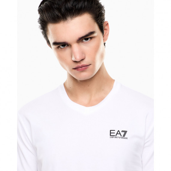 Camiseta con Cuello de Pico Core Identity en Punto de Algodón Elástico de EA7
