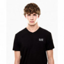 Camiseta con cuello de pico Core Identity en punto de algodón elástico de EA7