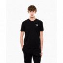 Camiseta con cuello de pico Core Identity en punto de algodón elástico de EA7