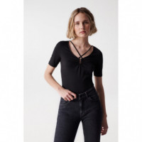 camisetas mujer Camiseta Salsa Jeans de Mujer con Escote Asimétrico