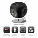 Regleta Enchufes Cargador Casa Red EWENT EW3938 Negro con 3 Schuco y 3 USB 2.4 Amp