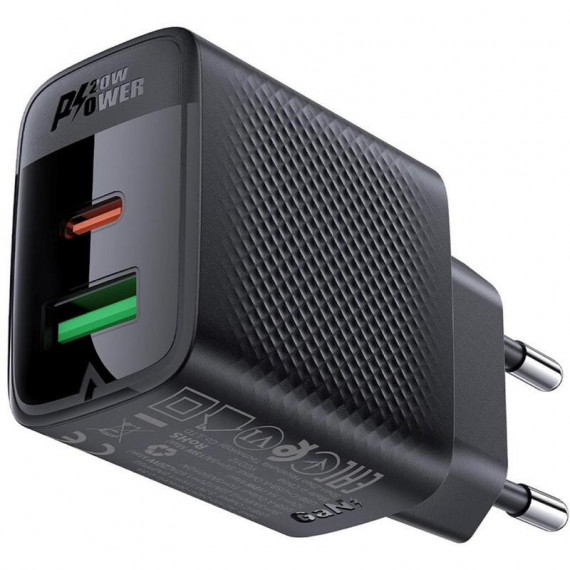 Acefast A78 Cargador de Pared GaN PD20W USB-A y USB-C Negro