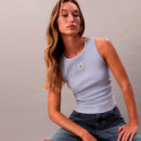 Camiseta de tirantes de canalé con monologo tejido