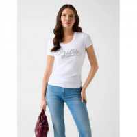 Camiseta Guess blanca aplique cristal en el logo