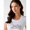 Camiseta Guess blanca aplique cristal en el logo
