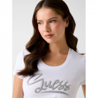 Camiseta GUESS Blanca Aplique Cristal en el Logo