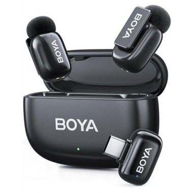 BOYA Pack 2 Microfonos Inalambricos MINI 2 Con Receptor Tipo C y Cancelacion de Ruido IA Negro