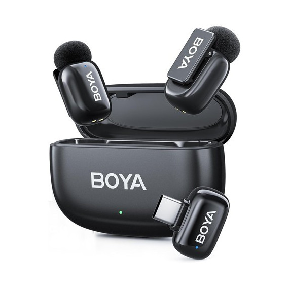 BOYA Pack 2 Microfonos Inalambricos MINI 2 Con Receptor Tipo C y Cancelacion de Ruido IA Negro