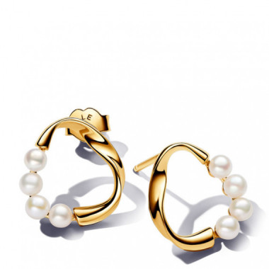 PANDORA Pendientes de Bot&oacute;n C&iacute;rculo Forma Org&aacute;nica y Perla Cultivada 263276C01