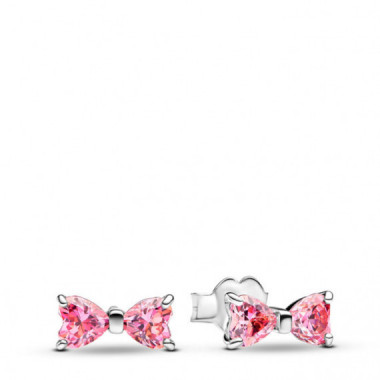 PANDORA Pendientes de Bot&oacute;n Lazo Rosa Brillante 293505C01
