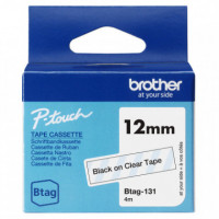 Cinta BROTHER Btag Negro sobre Transparente 12MM 4M (BTAG-131)