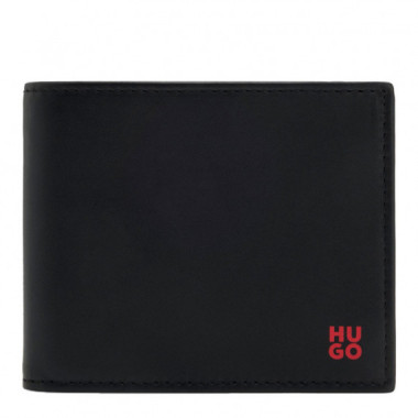 Cartera de Piel con Logo Apilado Rojo  HUGO BOSS