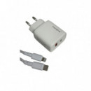 Cargador de 20W con entrada USB-C y USB-A con cable USB-C a Lightning 1m