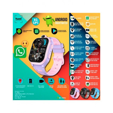 SAMI Reloj Smartwatch 4G GPS WS-2395 Junior para Ni&ntilde;os Android Whatsapp Rosa