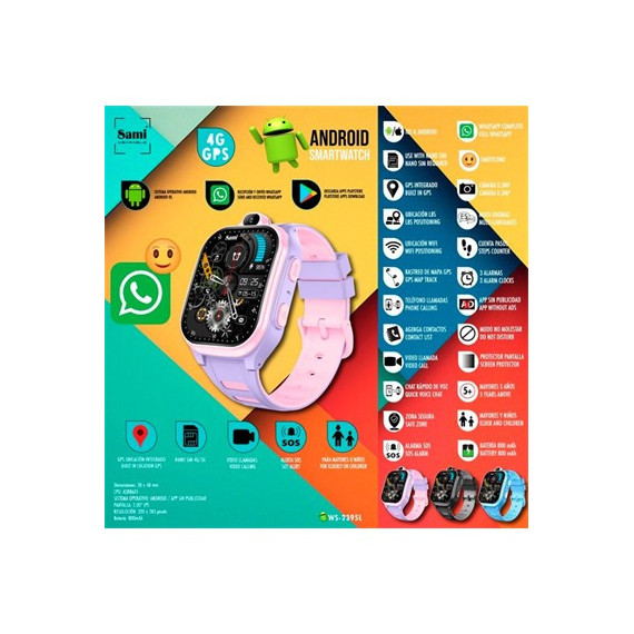 SAMI Reloj Smartwatch 4G GPS WS-2395 Junior para Niños Android Whatsapp Rosa