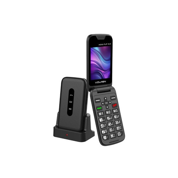 VOLFEN Telefono Movil NEXO Flip MAX Negro Dual Sim,Camara,Radio Fm, Linterna, Base Cargadora