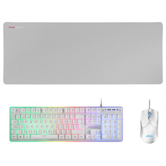 MARS GAMING Pack Mcpxwes Blanco Teclado H-mech/ Raton Optico/ Alfombrilla - Blanco