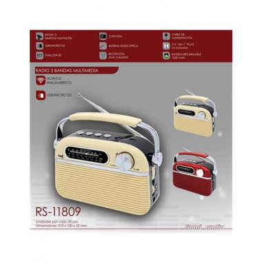 SAMI Radio Portatil Am/fm/sw RS-11809 Retro Bluetooth,micro Sd,usb,aux In Dise&ntilde;o Madera Beig
