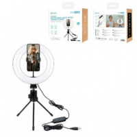 UNICO Tripode con Aro de Luz  BR1485 8 Diametro 20CM para Movil USB Negro