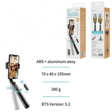 UNICO Palo Selfie Gimbal SS2080 Tripode y Mando BLUETOOTH 5.2 75CM Tipo-c Negro