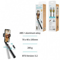 UNICO Palo Selfie Gimbal SS2080 Tripode y Mando BLUETOOTH 5.2 75CM Tipo-c Negro