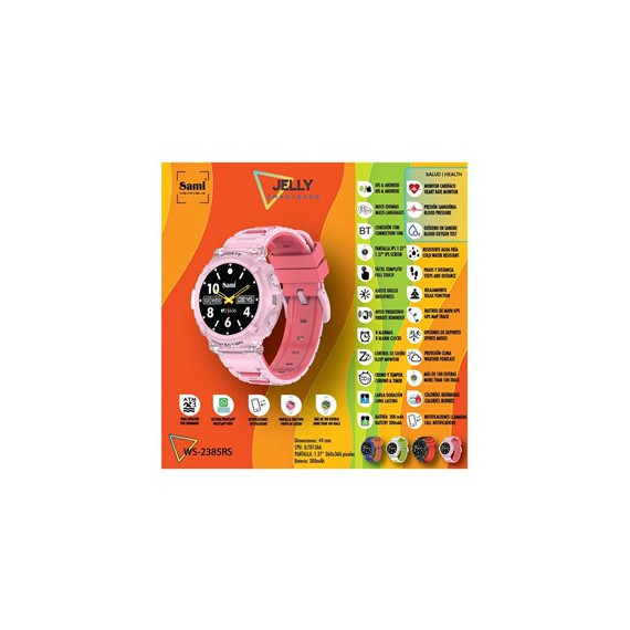 SAMI Reloj Smartwatch  WS-2385 Rosa Jelly Tactil Notificaciones,resistente Al Agua