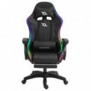 POWERGAMING Silla Led Rgb Gaming con 7 Puntos de Masaje y Reposapies Negro Incluye Cojines Cervical y Lumbar