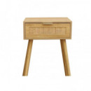 MESA DE NOCHE FREYA MADERA DE PINO Y RATTAN
