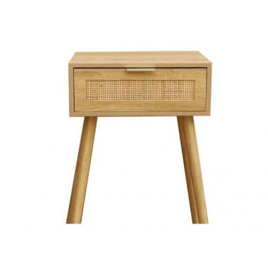 MESA DE NOCHE FREYA MADERA DE PINO Y RATTAN