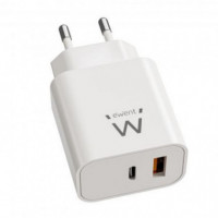 Cargador de Red EWENT Gan 20W Usb-c Pd y Usb-a Qc EW1318