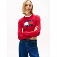 Tjw Sparkle Flag Sweater Ext Ruby Rhubar  TOMMY JEANS